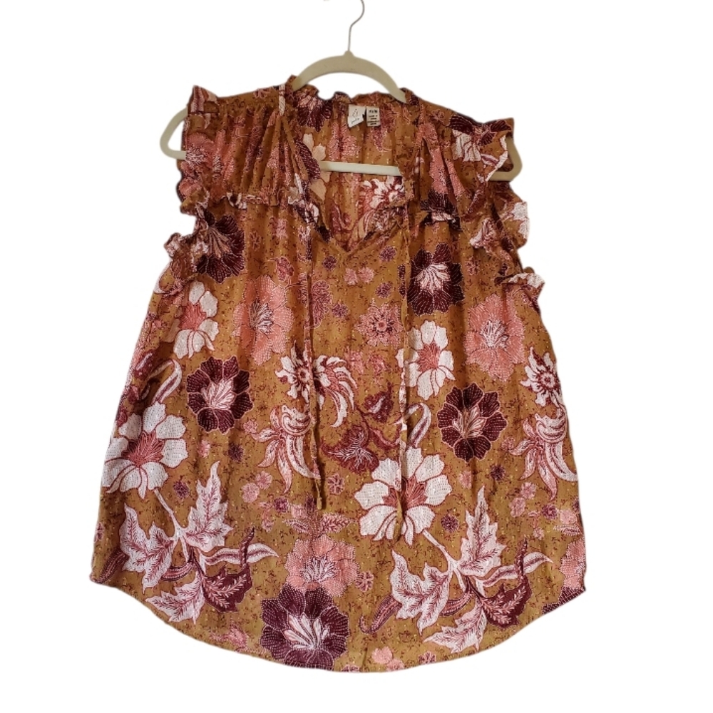 New Joie Womens Pullover Sheer Blouse Floral Sparkle Detail‎ Size Medium NWOT
